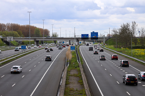 Frankfurt, Germany - September 06, 2018: Traffic on the highway near Frankfurt.