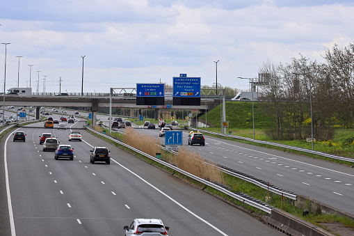 A4 motorway between Rotterdam and Amsterdam near Prins Clausplein interchange with traffic in the Netherlands