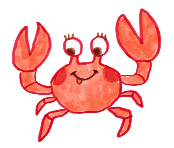 Vector illustration of Child drawing of cute crab