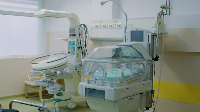 Hospital's neonatal facility row of incubators stands ready to nurture prematurely born babies. Amidst quiet hum of medical equipment dedicated team of healthcare professionals works tirelessly.