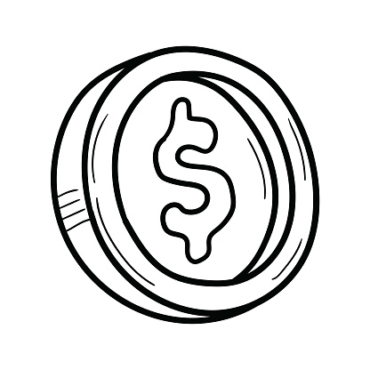 Hand drawn doodle coin isolated on white background. Vector illustration.