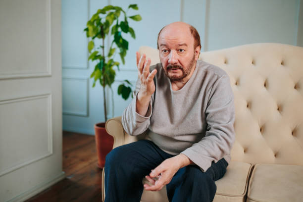 istock Front view old man feeling disappointed, lost in sad thoughts question look. 2129749574