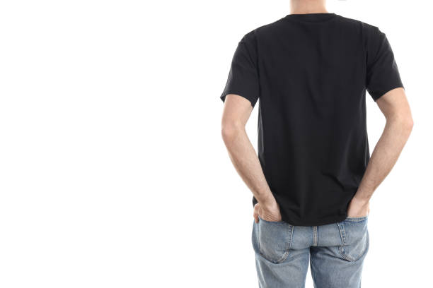 istock Man in blank black t-shirt isolated on white background 2129823820