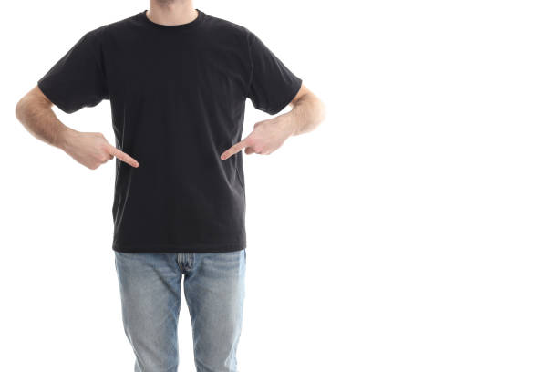 istock Man in blank black t-shirt isolated on white background 2129829905