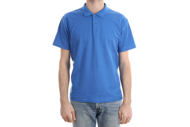 istock Man in blank blue polo isolated on white background 2129830472