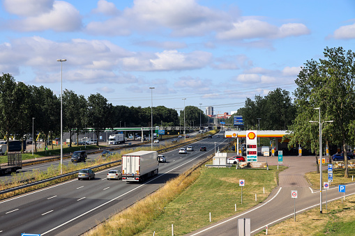 Mönchengladbach, Germany, November 2, 2022 - Three-lane highway (Autobahn A52) near Düsseldorf, Germany