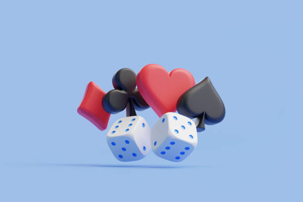 istock Poker Card Suits and Dice on Serene Blue Background 2129850266