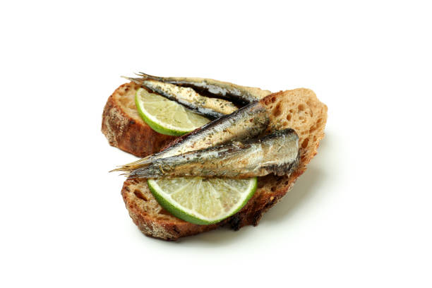 istock Sandwiches with sprats isolated on white background 2129862043