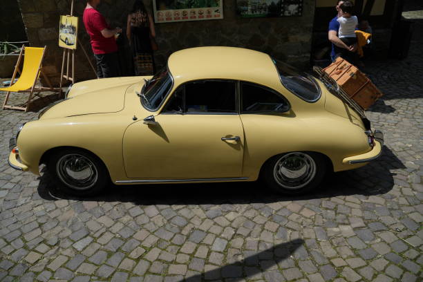 Porsche 911 Carrera 2.8 RSR classic sports car of the 1970s parked on a square in Zwolle during a charity event.