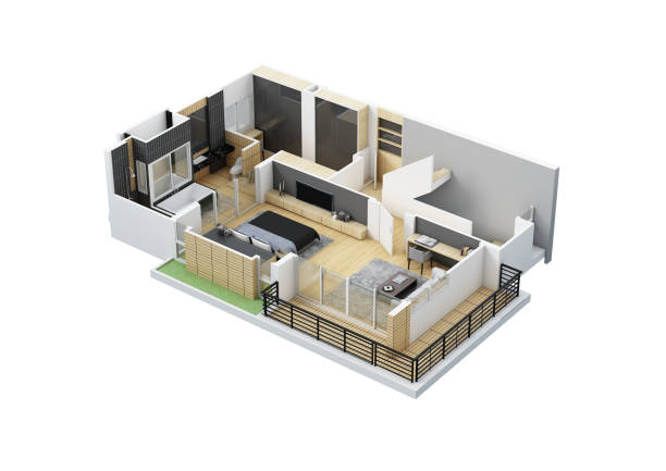istock Floor plan top view. House interior isolated on white background. 3D render 2129874670