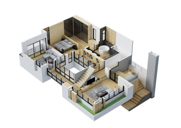 istock Floor plan top view. House interior isolated on white background. 3D render 2129874671