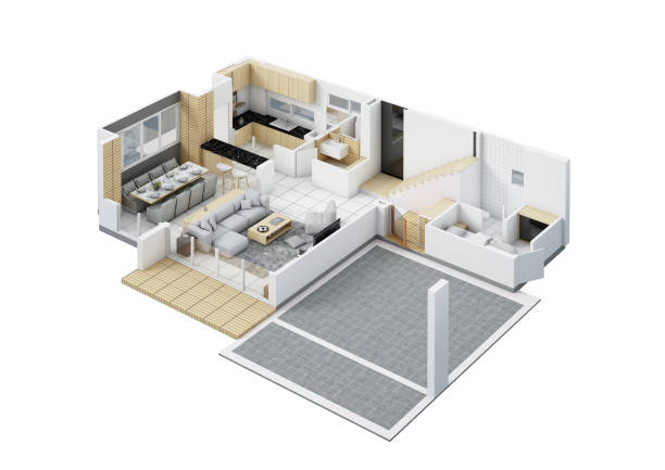 istock Floor plan top view. House interior isolated on white background. 3D render 2129874672