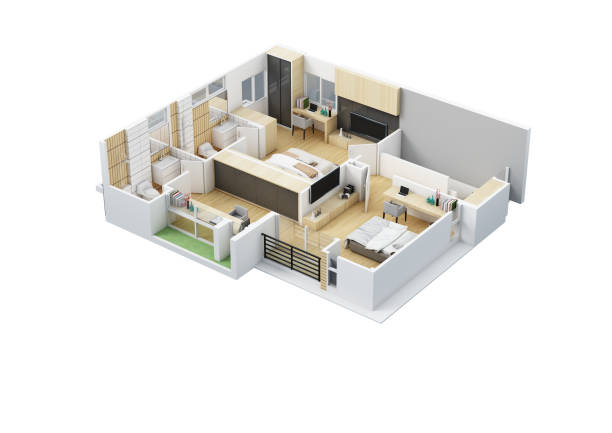 istock Floor plan top view. House interior isolated on white background. 3D render 2129874676