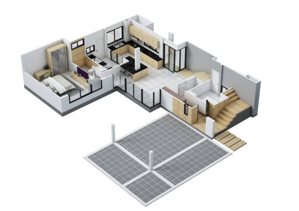 istock Floor plan top view. House interior isolated on white background. 3D render 2129874677