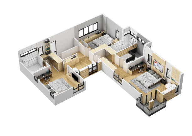 istock Floor plan top view. House interior isolated on white background. 3D render 2129874689