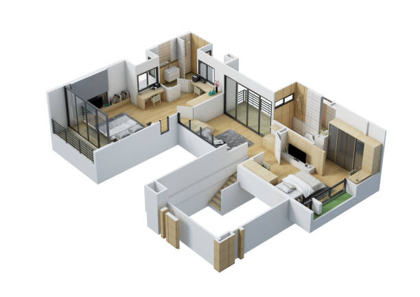 istock Floor plan top view. House interior isolated on white background. 3D render 2129874690