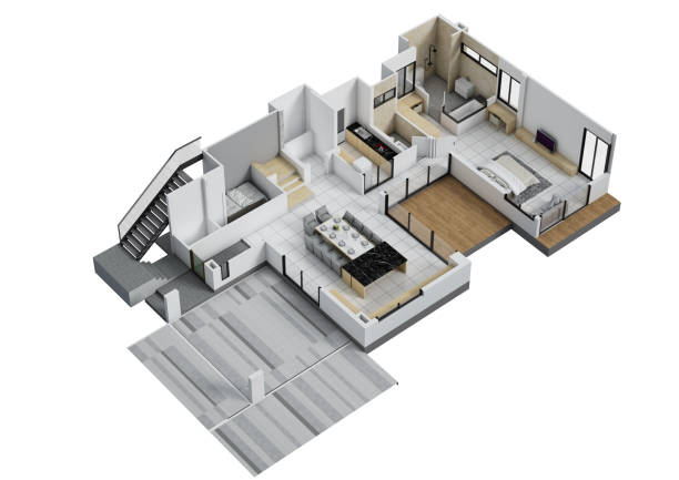 istock Floor plan top view. House interior isolated on white background. 3D render 2129874695