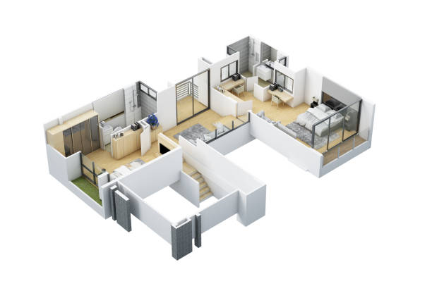 istock Floor plan top view. House interior isolated on white background. 3D render 2129875211