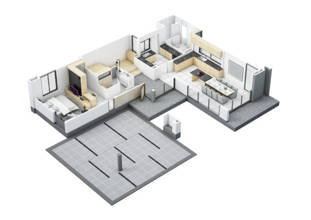 istock Floor plan top view. House interior isolated on white background. 3D render 2129875212