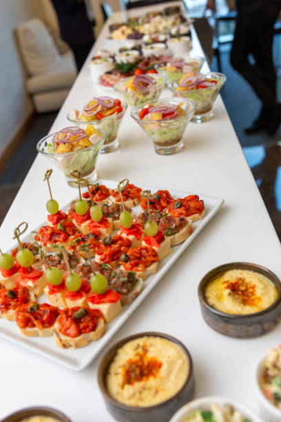istock Buffet table with cold appetizers and salads. 2129879029