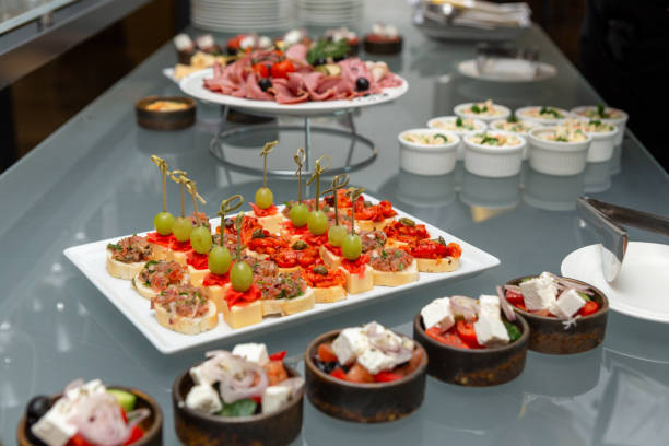 istock Buffet table with cold appetizers and salads. 2129879381