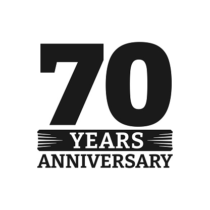 70 years logo or icon. 70th anniversary badge. Birthday celebrating, jubilee emblem design with number twenty. Vector illustration.