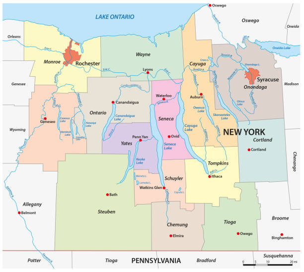 Vector map of the Finger Lakes region, New York, United States Vector map of the Finger Lakes region, New York, United States rochester new york state stock illustrations