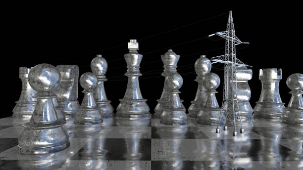 chess board with electrical tower plant, energy background concept