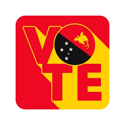 Vote sign, postcard, poster. Banner with Papua New Guinea flag. Vector illustration.