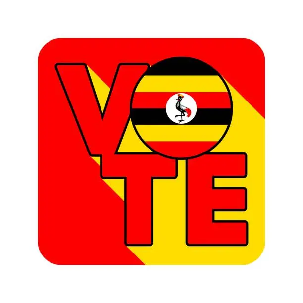 Vector illustration of Vote sign, postcard, poster. Banner with Uganda flag. Vector illustration.