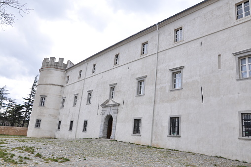 Kraljevica, Croatia 26.03.2023.Exterior of the medival castle Zrinski-Frankopan .'Zrinski-Frankopan's castle inner courtyard of the medieval castle.Well in the inside courtyard of the medival castle