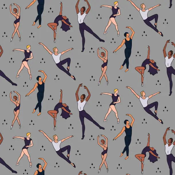 Vector illustration of Seamless pattern with dancing women and men