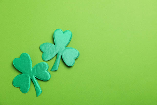 istock Two leaves of clover on green background 2129957344