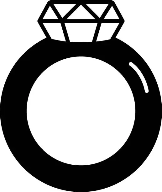Vector illustration of Diamond ring glyph and line vector illustration