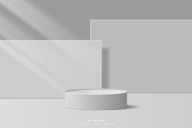 istock Abstract minimal scene for product mockup. Gray 3D cylinder pedestal stage podium with rectangle geometric shape backdrop. platform for showcase. 3D vector rendered for cosmetic product. 2129959441