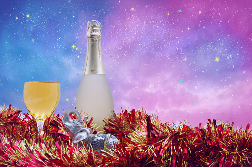 photo of champagne alcoholic drink on colored background