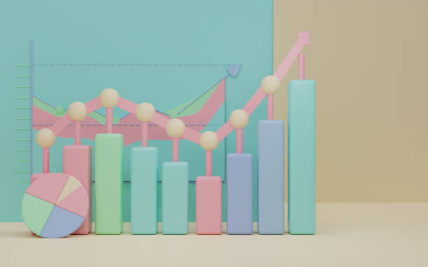 istock Economic financial trade chart pastel. Bar chart forward arrow flow and pastel background. 3D render. 2129990987