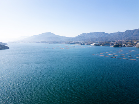 Miyajima, Hiroshima,Itsukushima,Japan floating shrine bird view.