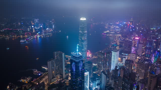 Spin shot hyper lapse busy financial district in Hong kong travel destination and center of Asia financial city