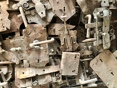 Pile of door lock mechanism used in old village houses