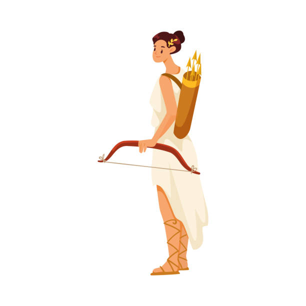 Woman Artemis Ancient Greek God and Deity as Figure from Mythology Vector Illustration Woman Artemis Ancient Greek God and Deity as Figure from Mythology Vector Illustration. Female Divine Character from Antique Religion of Greece famous archer stock illustrations