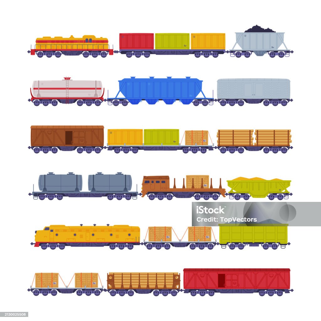 Train Chain Puling Vector Ilustración de Train Or Locomotive With Wagon Pulling Freight And Cargo ...