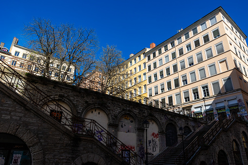 Chardonnet Square and its stairs from Rue Burdeau, in the Croix-Rousse district in Lyon