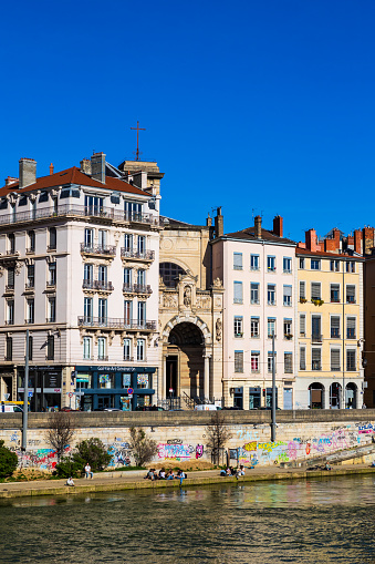 Facade of the Notre-Dame-Saint-Vincent Church, along the Saône River in Lyon