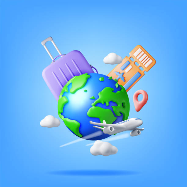 istock 3d Airline Ticket, Travel Bag, Globe and Airplane 2130069325