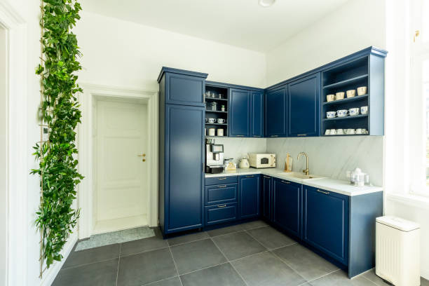 istock Elegant Navy Blue Kitchen Interior Boasting Modern Appliances and Chic Design 2130116190