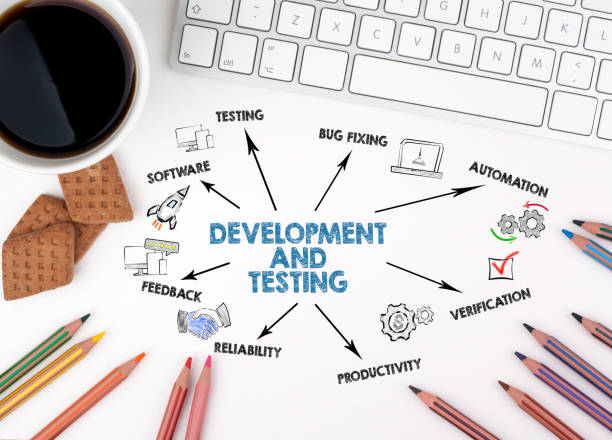 istock DEVELOPMENT AND TESTING Concept. Chart with keywords and icons. White office desk 2130116733