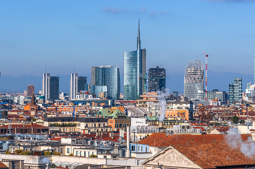 Milan, Italy modern skyscrapers of Porta Nuova.