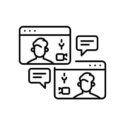 Online interview line black icon. Sign for web page, mobile app, button, logo. Vector isolated button. Editable stroke.
