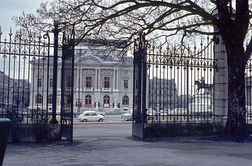 Geneva, Switzerland, 1959. Place de Neuve with the Grant Theater in the background.